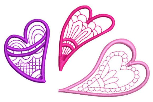 3 Hearts in Boho Style Embroidery