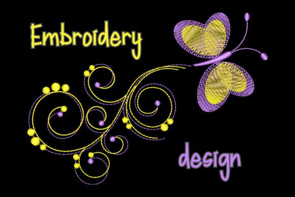 Butterfly Embroidery Design Swirls