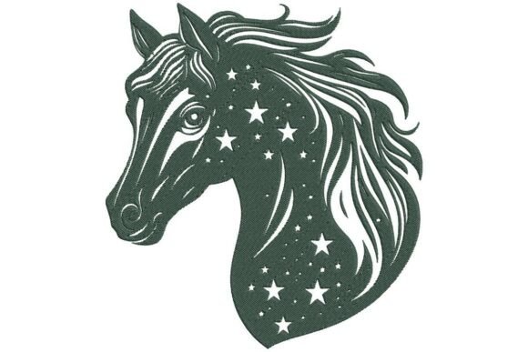 Celestial Horse in Forest Green Embroidery Design