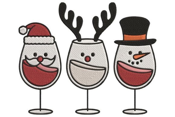 Christmas Wine Glasses Embroidery Design