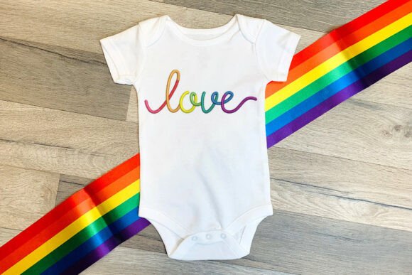 Cursive Rainbow Love Embroidery