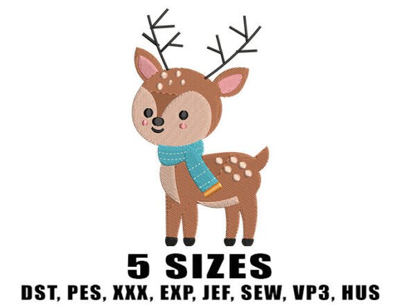 Cute Autumn Reindeer Embroidery Design