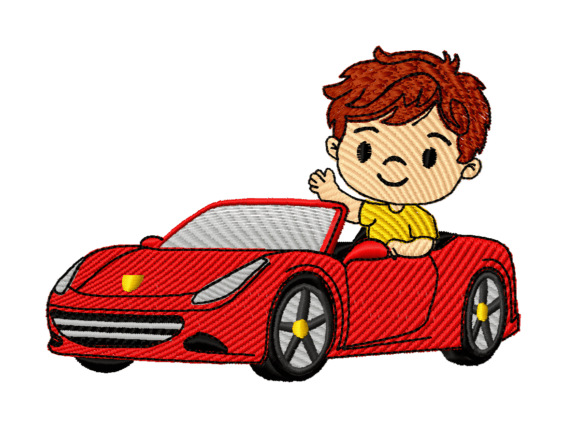 Cute Boy Driving Car Embroidery Design