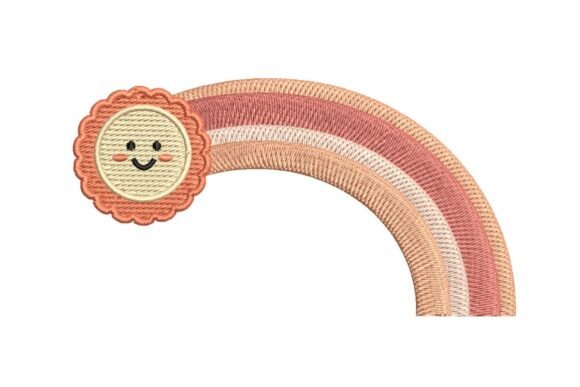 Cute Smiling Sun & Pastel Rainbow Embroidery