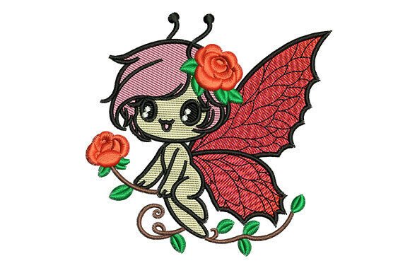Fairy Girl with Rose Embroidery Designs