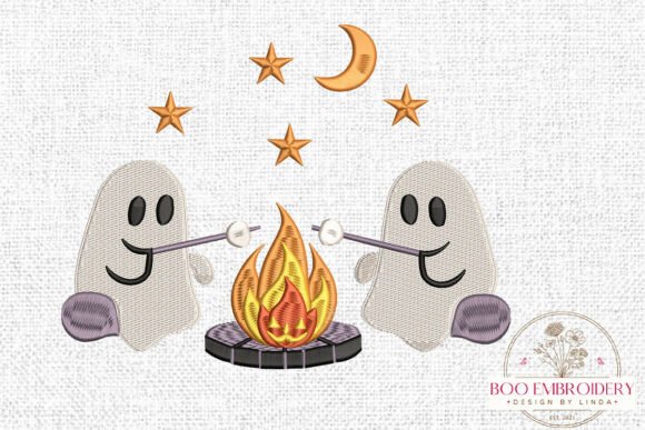 Ghost Campfire Embroidery Design