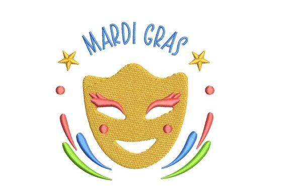 Mardi Gras Smiling Mask Celebration Embroidery Design
