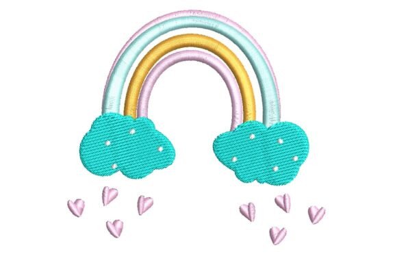 Sweet Pastel Rainbow and Clouds with Hearts